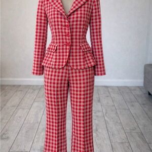 Vintage Red Checkered Women's Gingham Suite Set.